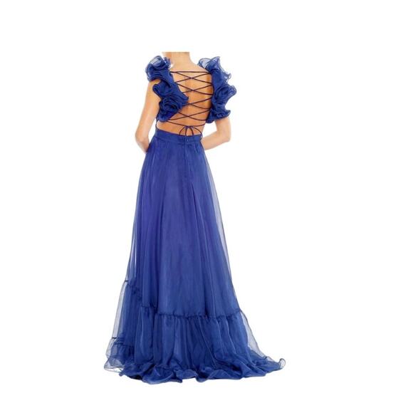 Mac Duggal 67911 Royal Blue Chiffon Cutout Ruffled Empire Waist Dress Size 12 - Picture 3 of 12